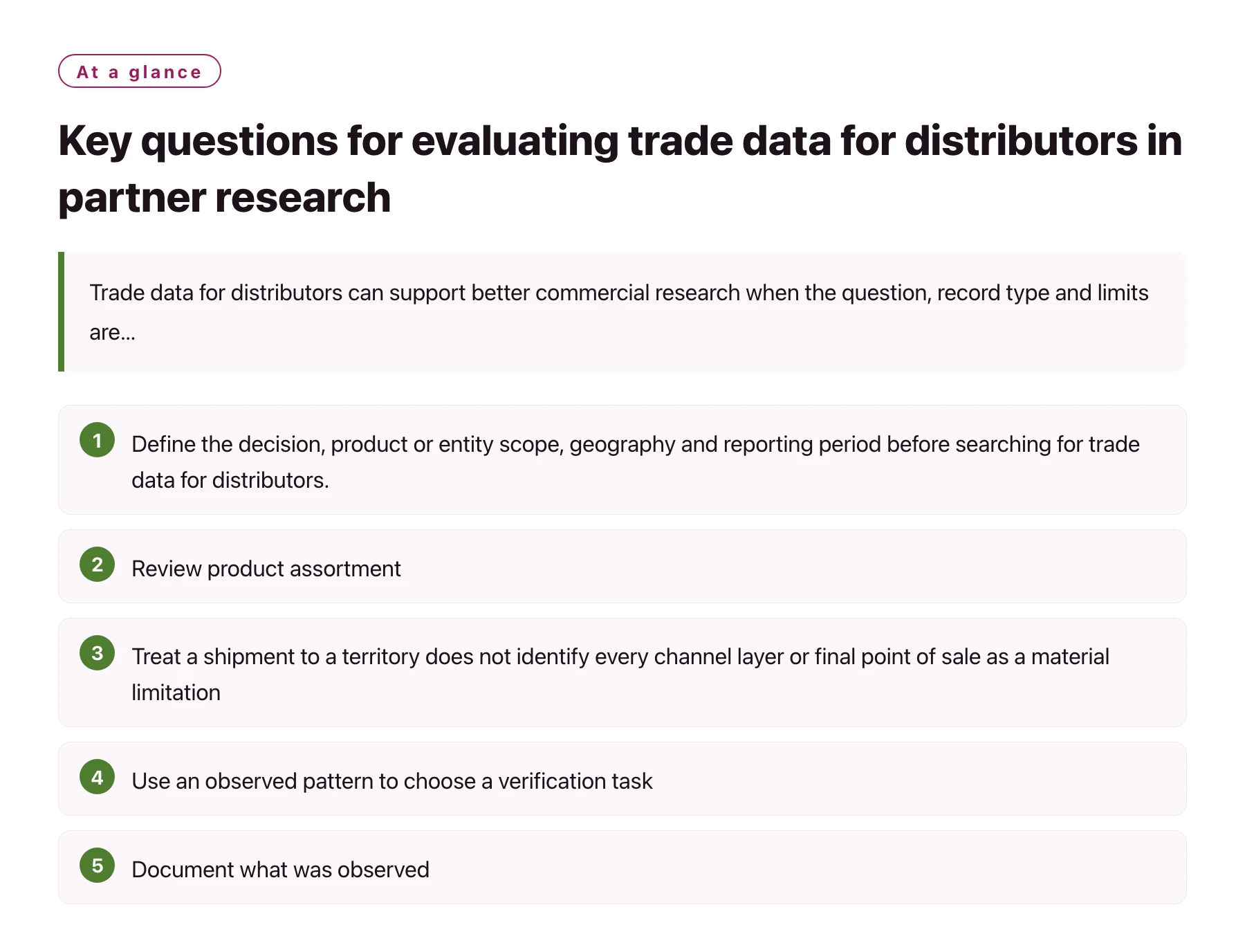 Key questions for evaluating trade data for distributors in partner research——全文要点速览
