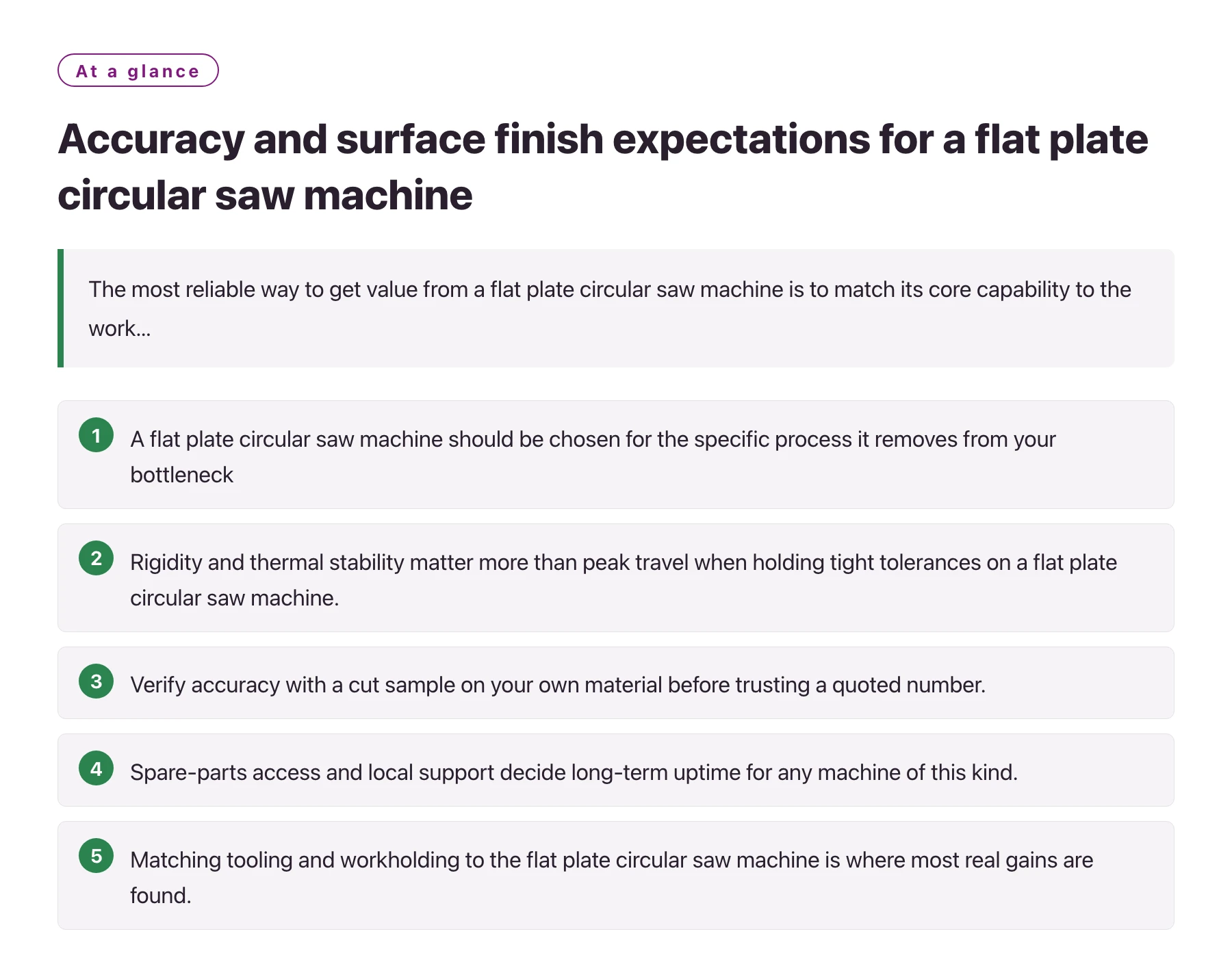 Accuracy and surface finish expectations for a flat plate circular saw machine——全文要点速览
